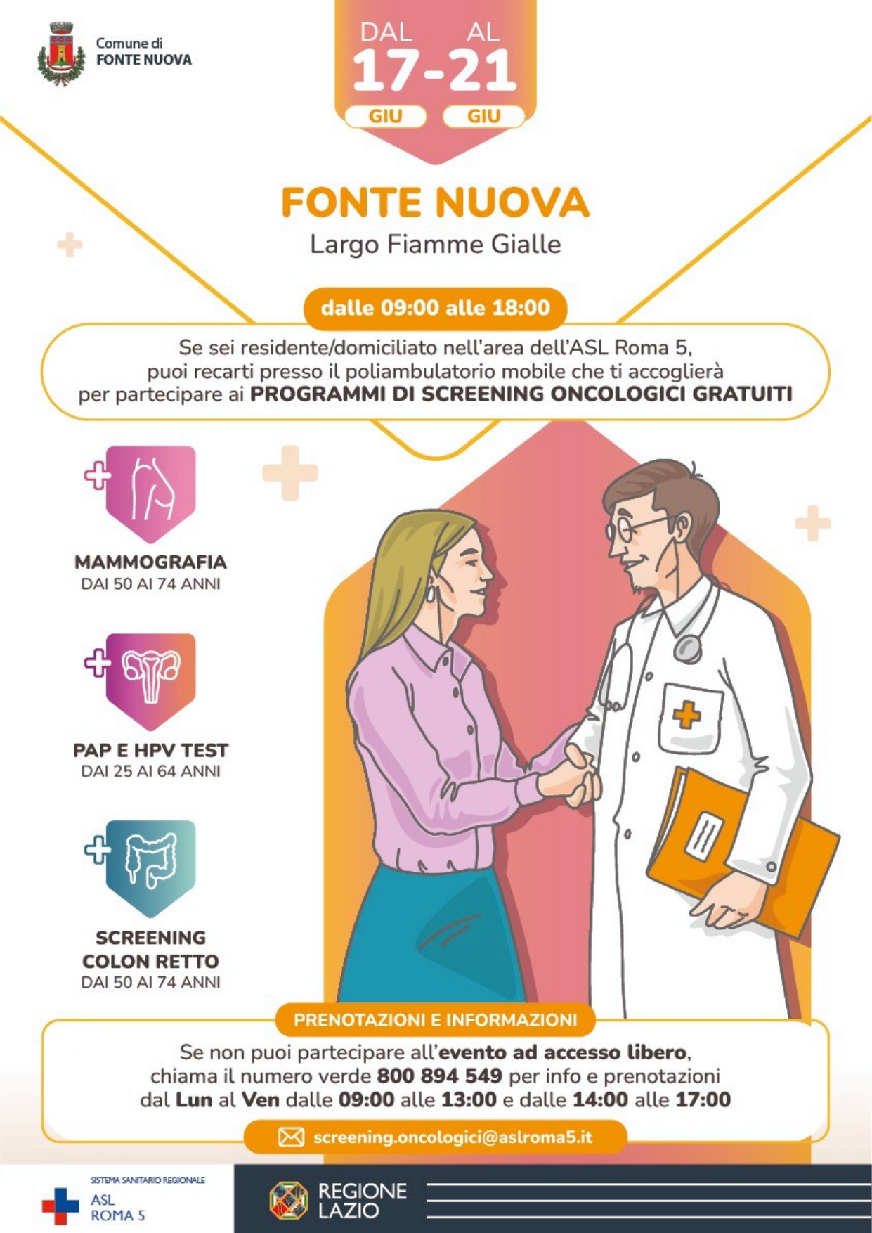 Locandina screening oncologici gratuiti